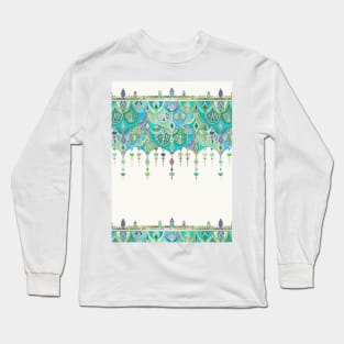 Art Deco Double Drop in Jade and Aquamarine on Cream Long Sleeve T-Shirt